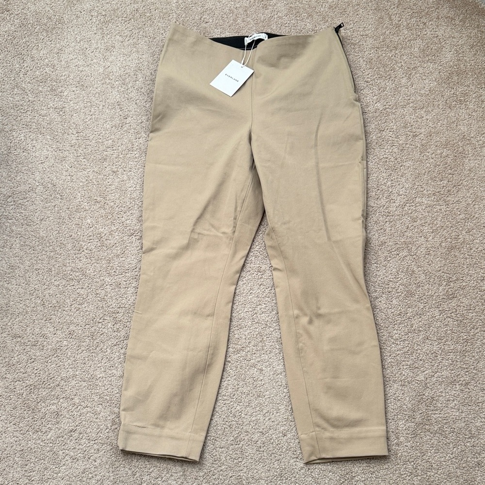 NWT Everlane Bi-Stretch High Rise Tan Khaki Side Zip Pull On Work Pants Size 12 - Picture 4 of 13